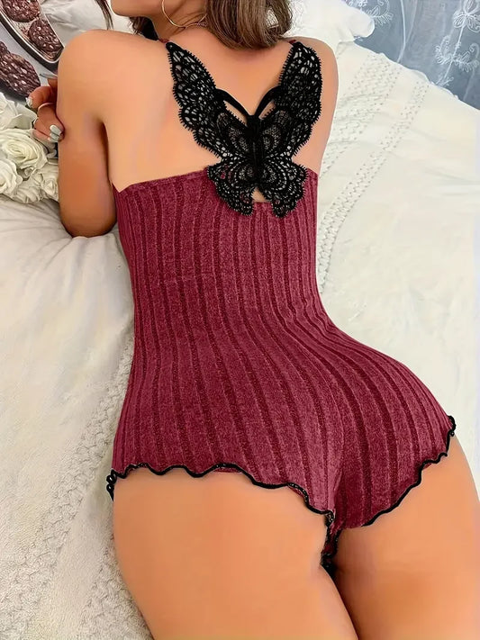 Embroidered Butterfly Lace Bodysuit Sleepwear