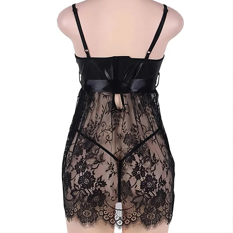 Women's Sexy Lace Babydoll Chemise Nightgown with G-String