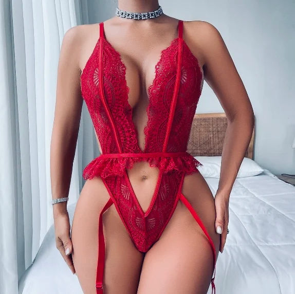 Lace Deep-V Teddy Bodysuit