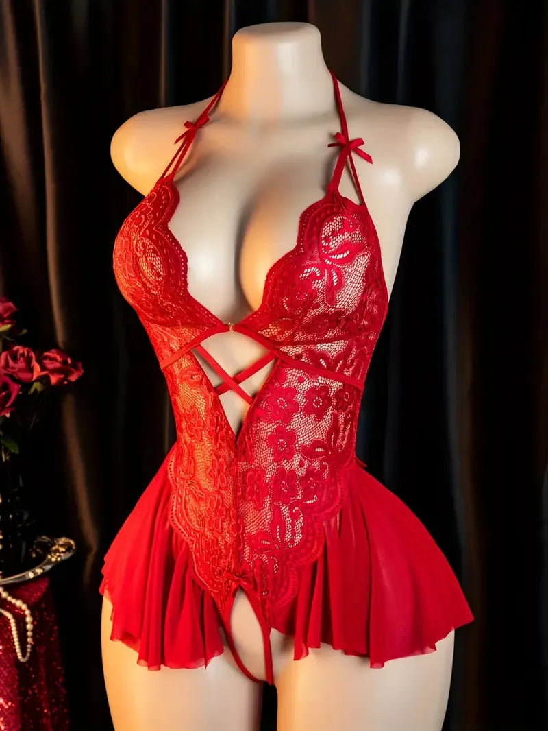 Lace Open-Cut Babydoll Bodysuit