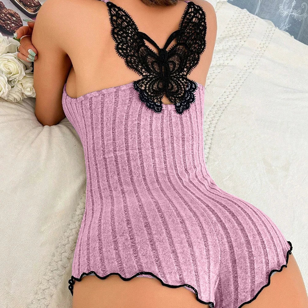 Embroidered Butterfly Lace Bodysuit Sleepwear