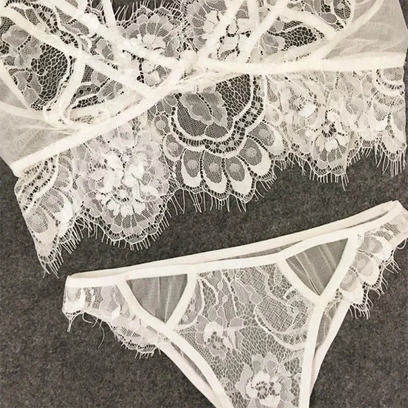 Women's Plus Size Sheer Lace Lingerie Set – Bra, Panty & Thong