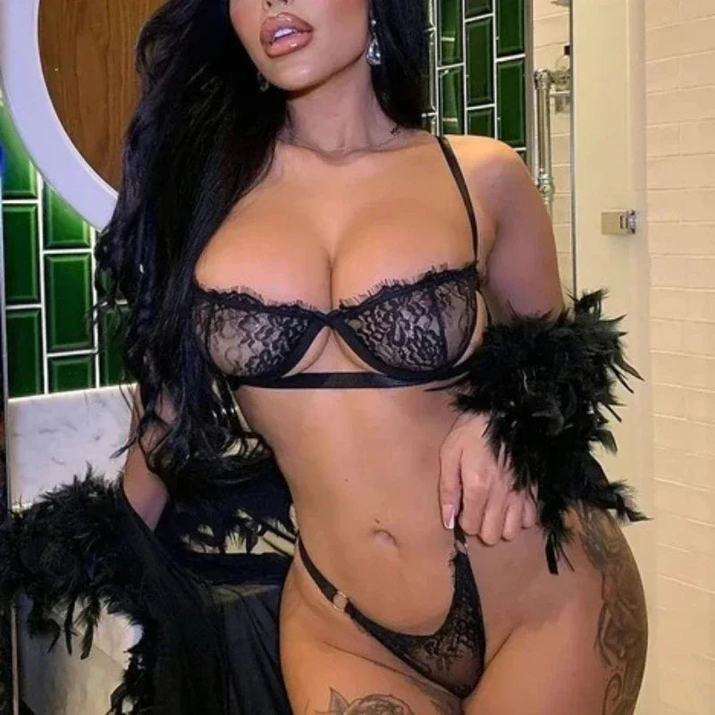 Transparent Lace Underwire Set