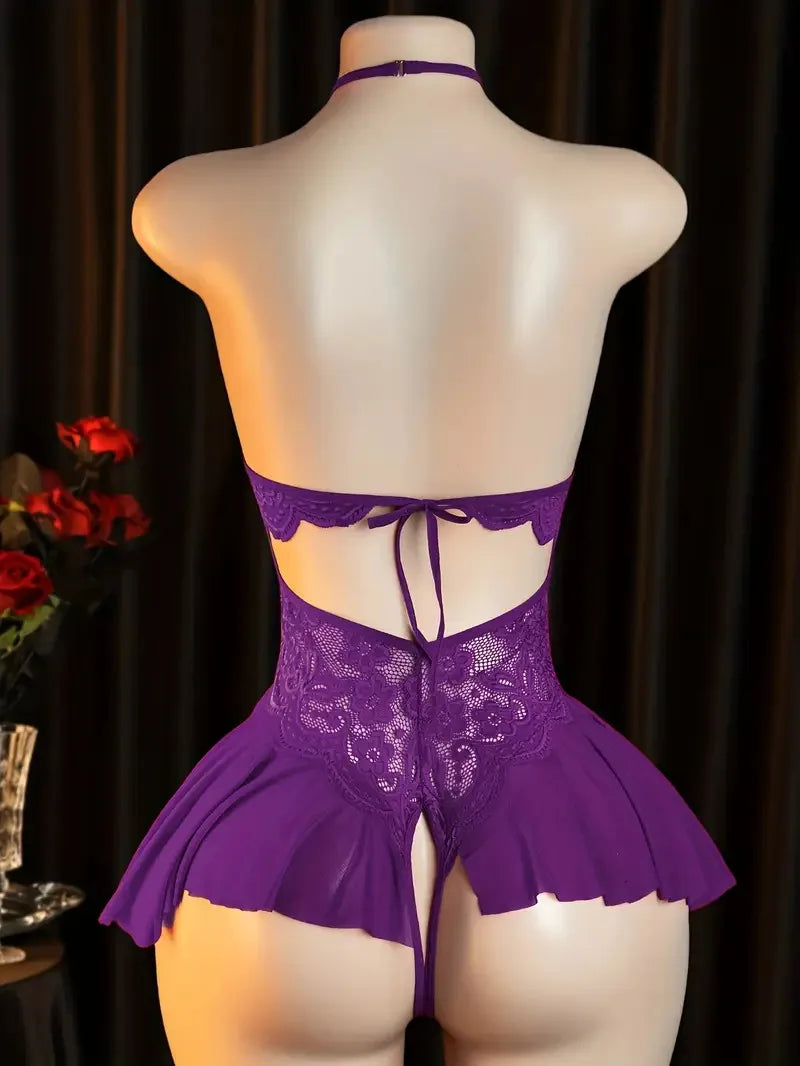 Lace Open-Cut Babydoll Bodysuit