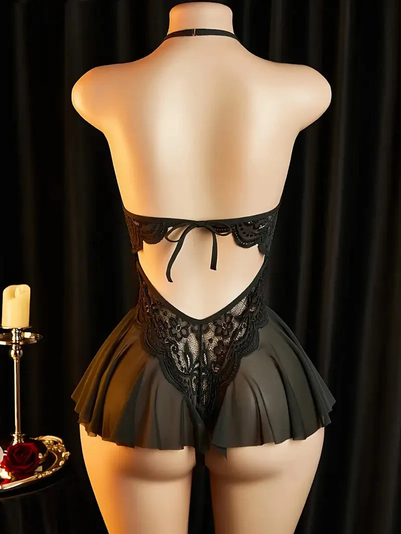 Lace Open-Cut Babydoll Bodysuit