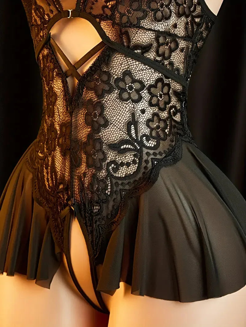 Lace Open-Cut Babydoll Bodysuit